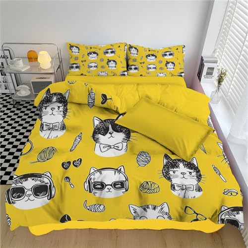 Funda Nórdica Cama 180 Estampado Gato con Auriculares Funda Nordica 260 X 240 Cm, Música Animales Juego De Cama con Fundas Nórdica Microfibra Suave con Cremallera 2 Fundas De Almohada 50X75 Cm