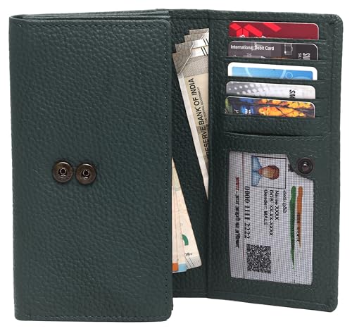 Image of WildHorn Women's Genuine Leather RFID Blocking Wallet | Tri-Fold High-Capacity Ladies Purse with Card Slots, Zipper Coin Pocket & Snap Closure | Ideal Gift for Women