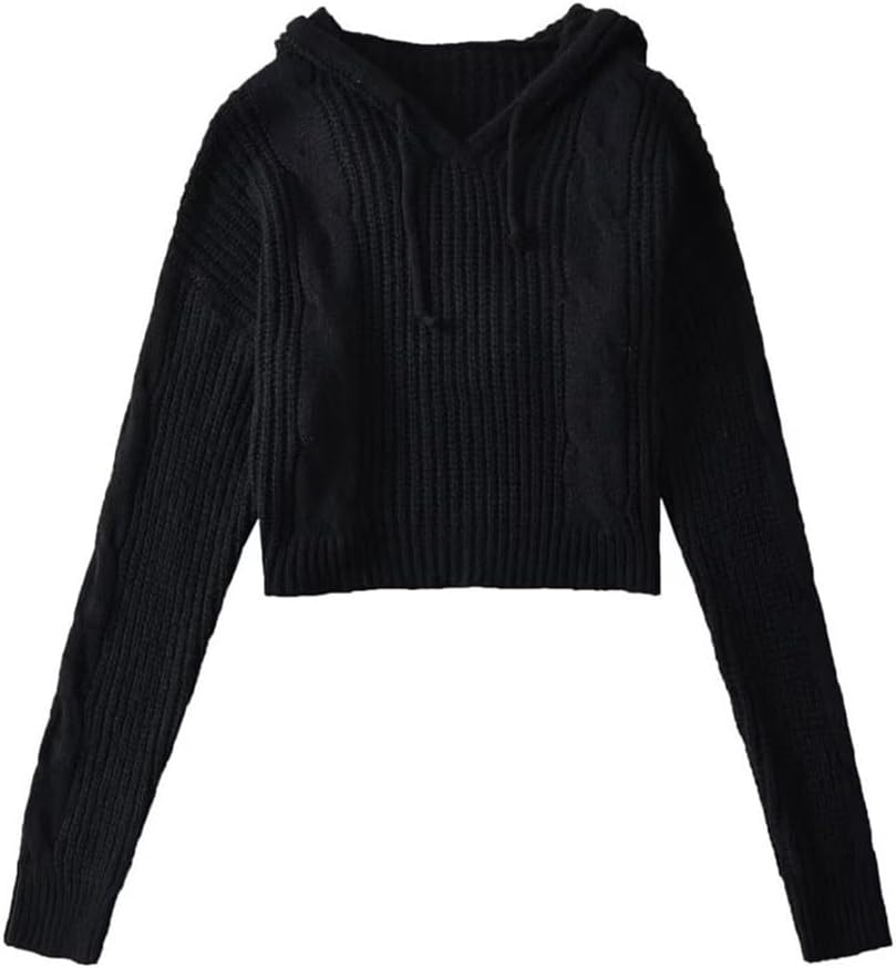 JSEIAJB Women's Lazy Hooded Drawstring Knit Outer Loose Casual Pullover Short Sweater