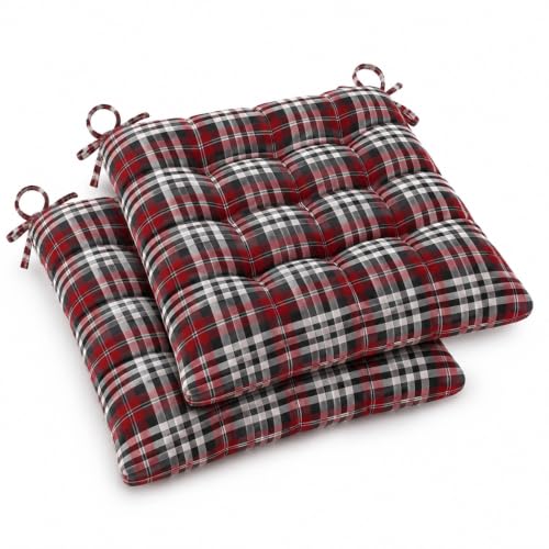 Image of VAS COLLECTIONS Pack of 2 Chair Pad Cushions with Tie Straps, Tufted Seat Cushions for Dining, Office & Wooden Chairs, Soft Comfortable Chair Pads with Durable Stitching, 16 x 16 Inches - Crimson Red
