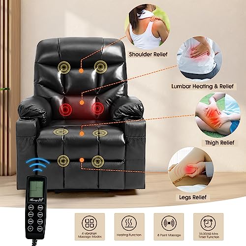Genuine Leather Power Lift Recliner Chair For Elderly With Massage And Heat Vibration, Heavy Duty And Safety Motion Adjustable Reclining With 2 Side Pockets And Cup Holders, Usb Ports（Black） #TOP2