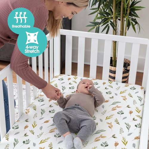 Image of BROLEX Baby Fitted Crib Sheets: Kid Crib Sheets - Set of 2 for Toddler Standard Size Crib Mattress for Boys and Girls - Jersey Knit Crib Bed Sheets Rose & Foliage