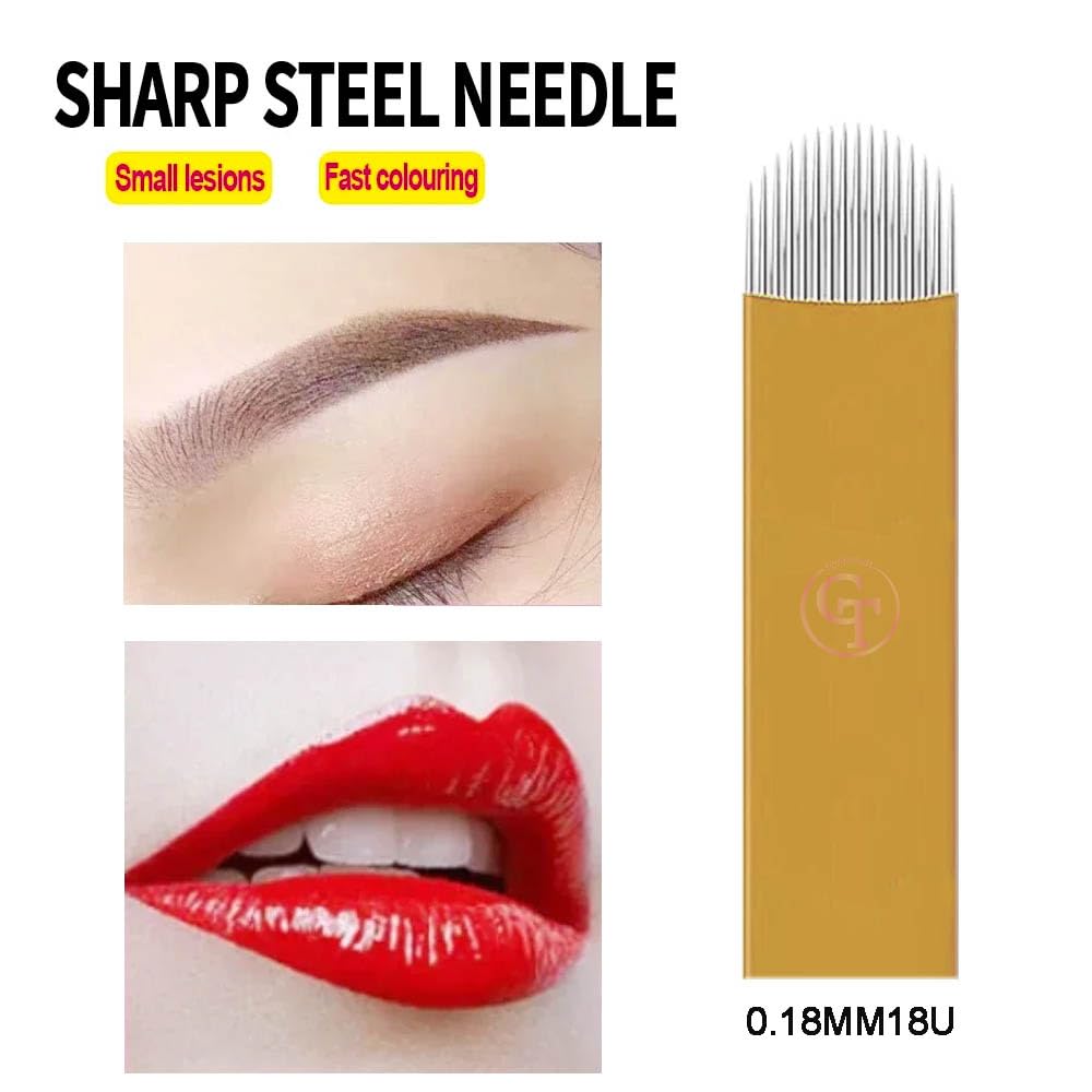 50 agujas de microblading de 0,18 mm en forma de U, 18 pines, desechables, para maquillaje permanente, ideales para tatuajes. Pluma manual (TB-PDH Blades-0.18mm U18-50pcs)