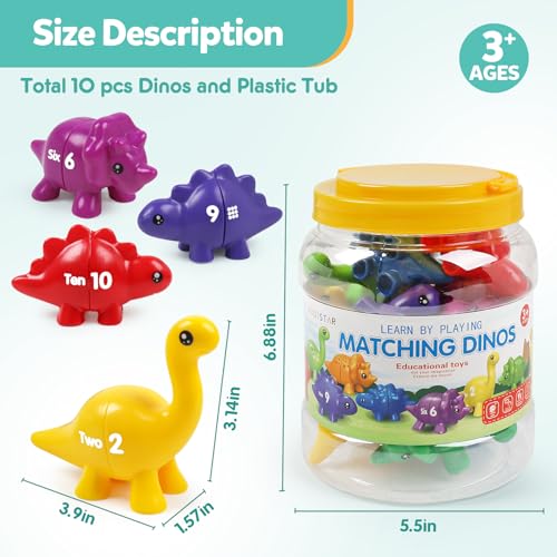 Image of TSYAN Matching Number Counting Dinosaur Toys with Double-Sided 1 2 3 Number Preschool Learning Sensory Sorting Educational Fine Motor Toys Sets for Kids