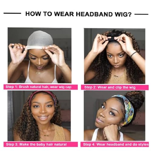 Image of Ombre Headband Wig Human Hair Deep Wave 4 /27 Highlight Glueless Wigs 14Inch