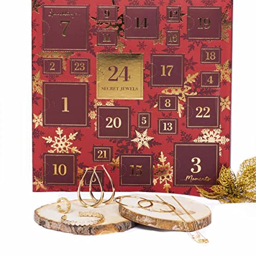 Mes-bijoux.fr Calendrier de l avent Rouge Noel 2021 à 24 Bijoux Tendances pour Femme, Doré, (calendrier-21_R)