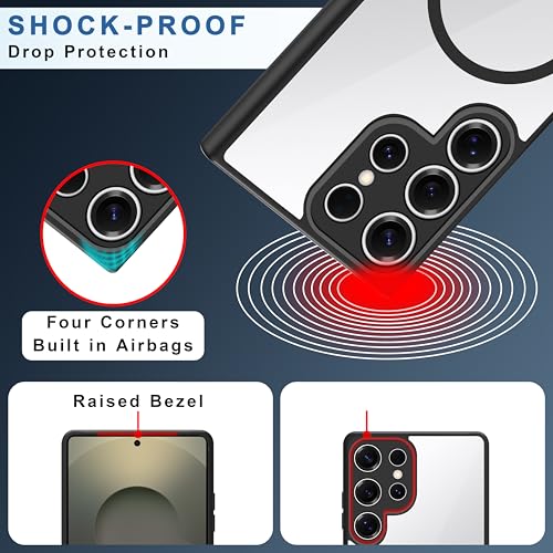 Image of CEDO Backcover for Samsung Galaxy S25 Ultra (5G) | Compatible with Magsafe Wireless Charging | Camera Protection Shockproof Case | Magnetic Ring Lock Transparent Acrylic Clear Backcase (Black)