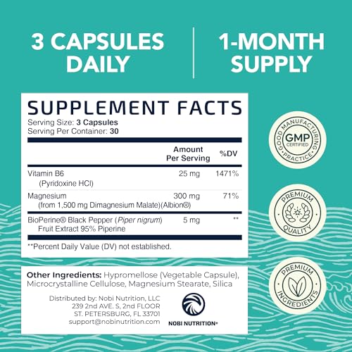 Image of Magnesium Malate 1500MG | Energy & Nervous System Support | 300MG Elemental Mag Per Serving | High Absorption Magnesium Malate Capsules with VIT B6 + Black Pepper | Non-GMO | 90 Ct (1 Month Supply)