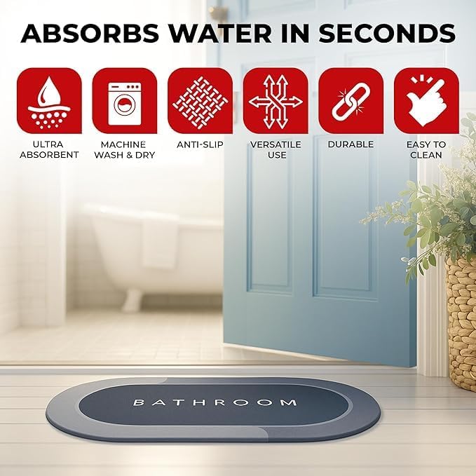 Venvintra Pack of 2 Quick-Dry Anti-Slip Bathroom Mat – Super Absorbent Water-Absorbing Rubber Doormat for Home, Kitchen, Washroom & Office | Rectangular Soft Floor Carpet Rug 4