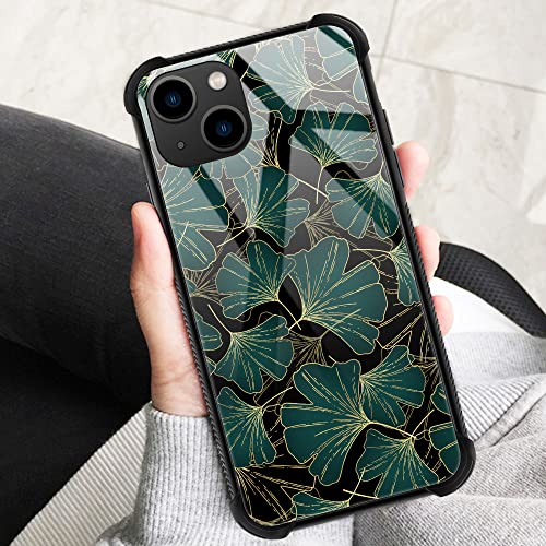 Zhegailian Iphone 13 Mini Case,D2007-Leaves Iphone 13 Mini Case For Girls Women [Anti-Scratch] Pattern Design Cover Organic Glass Case For Iphone 13 Mini 6.1-Inch #TOP3