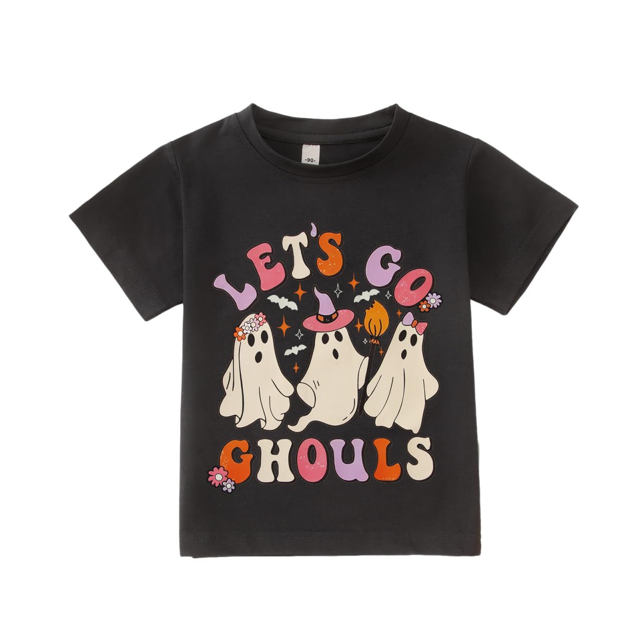MODNTOGA Halloween Outfit Toddler Girls Let's Go Ghouls Shirt Funny Ghost Graphic T-Shirt Spooky Season Short Sleeve Tee Tops