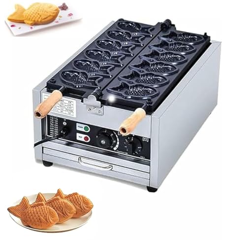 ZenHailure Máquina Eléctrica para Hacer Taiyaki,Gofrera con Temperatura Regulable,Gofrera Antiadherente con Forma De Pez,Acero Inoxidable Y Potencia 3000w,para Hogar,Fiestas Y Pastelería
