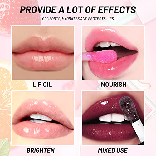 Dageda Lip Oil Tinted, Lip Oil Plumping Moisturizing Lip Glow Oil, Nourishing Glossy Glass Lip Gloss Plumping, Shine Lip Tint Nourishing Repairing Reducing Lip Lines Lip Makeup (Strawberry) #TOP5