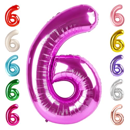 Image of 6 Balloon Numbers Birthday Decorations, 40In Rose Purple Balloons for Party | Eye-catching Appearance, Perfect Decorative Centerpieces, Convenient Self-sealing Structure, Widely for Various Occasions