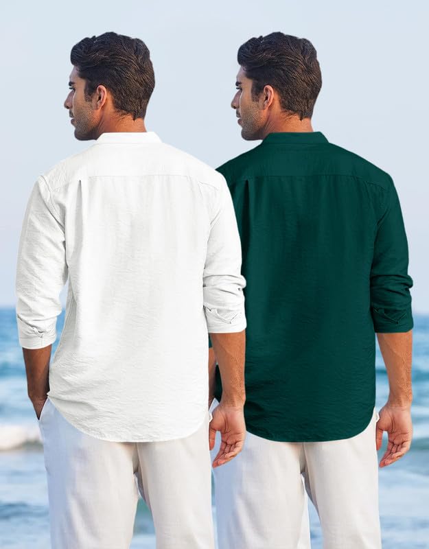 Image of Macsivo Combo of Men's Regular Fit Cotton Blend Solid Casual Short Kurta with Mandarin Collar and Pockets Kurta Pack of 2
