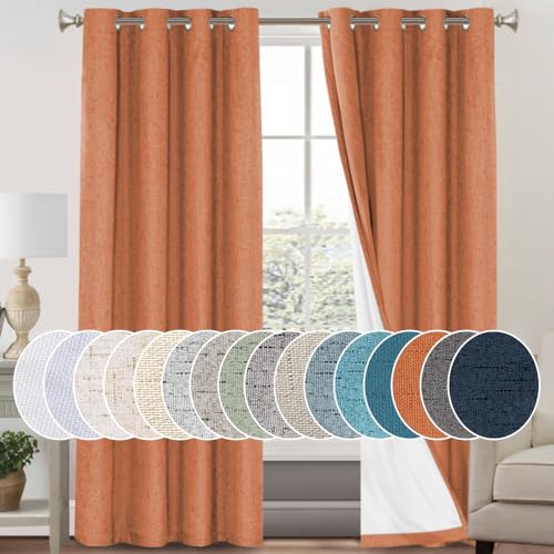 PrinceDeco Blackout Curtains for Bedroom 96 Inches Long Linen Look Curtains for Living Room Black Out Curtains Room Darkening Thermal Curtains with White Liner Backing for Nursery Decor,Orange by PrinceDeco - Used condition - US$21.86