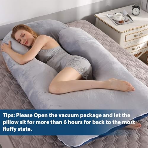 Image of Victostar Pregnancy Pillow,57 inches U Shaped Maternity Pillow with Removable Cover Full Body Pillow Support for Back, HIPS, Legs, Belly (Blue Grey)