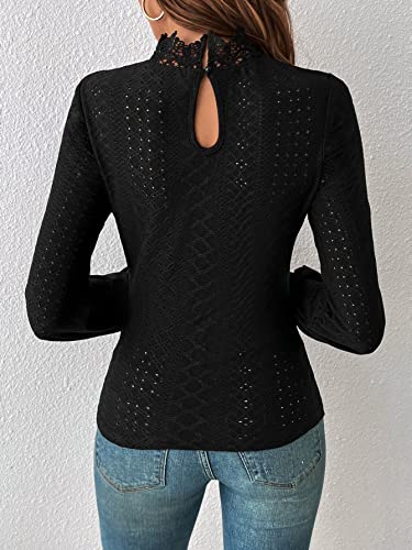 OYOANGLE Women's Guipure Lace Long Sleeve T Shirts Hollow Out Dressy Casual Eyelet Tops3
