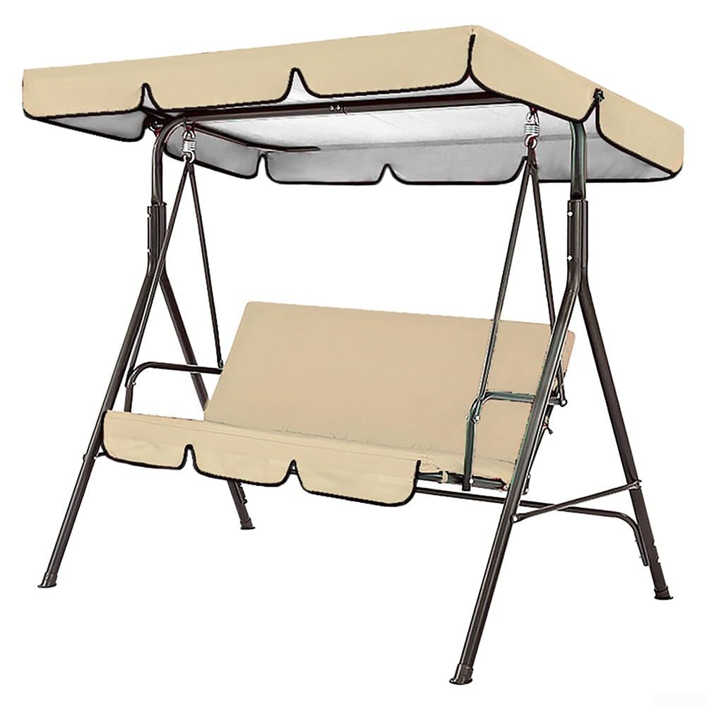 Swing Chair Canopy Replacement, 3 Seater Garden Swing Canopy Replacement Waterproof Windproof Anti-UV Heavy Duty Rip Proof Swing Seat Canopies Covers Garden Top Cover(Beige 195x125x15cm)