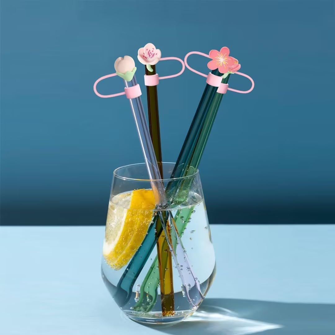 1Pc 10mm Pink Peach Blossom Shape Straw Silicone Straw Topper for Stanley 30&40 Oz Splash Proof Straw Topper,Reusable Cute Straw Cap Cover Drinking Straw Tip Covers for Stanley (D) - Image 6