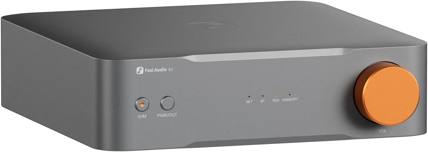 Fosi Audio S3 HiFi Music Streamer DAC Preamp, AK4493SEQ DAC Wi-Fi 6 Bluetooth 5.3, Digital Transport with XLR Balanced/Optical/Sub Out/HDMI eARC, AirPlay 2 Spotify Connect Tidal, 5-Band EQ