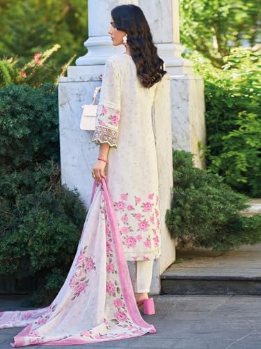 Image of INDO ERA Women's Straight Linen Floral Embroidered Kurta Pant with Dupatta Set (IEOUT9902)