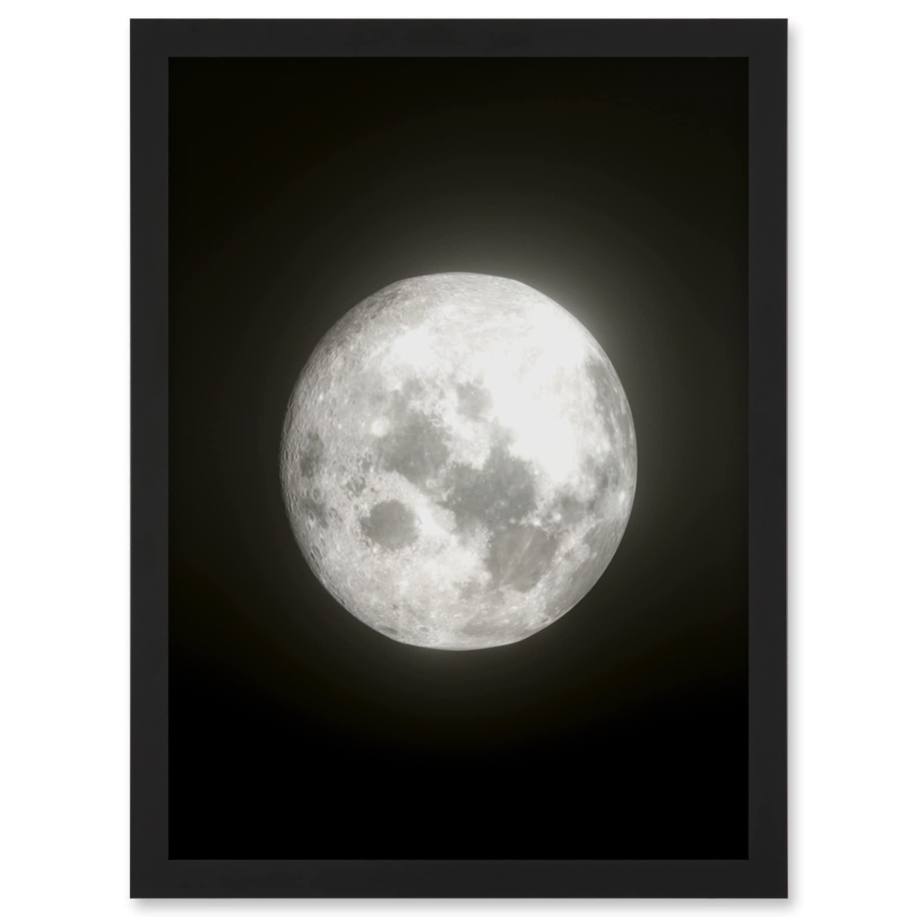 Artery8 Lunar Phases Full Moon Framed Wall Art Print A4 - Astronomy Artwork - Black Frame