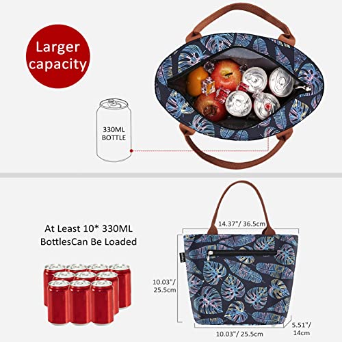 Gloppie Lunch Bag Women Insulated Lunch Box Leakproof Cooler Bag Lunch Containers For Adults Lunch Tote Meal Prep Lunch Bags Reusable Snack Bags For Work Picnic 9L Yellow Blue Leaves #TOP1