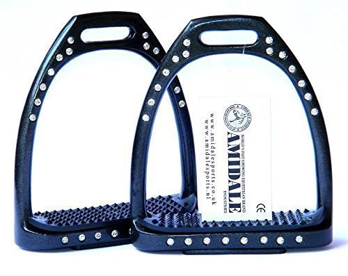 ALUMINUM LIGHT WEIGHT STIRRUPS HORSE RIDING 44 CRYSTALS/DIAMANTE BLACK 4.75" AMIDALE