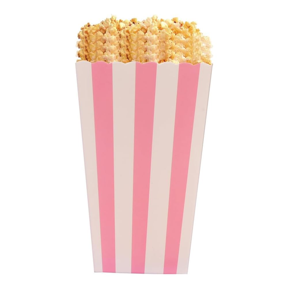 Crystallove 24 szt. papierowych pudełek na popcorn w paski na artykuły imprezowe (różowe)