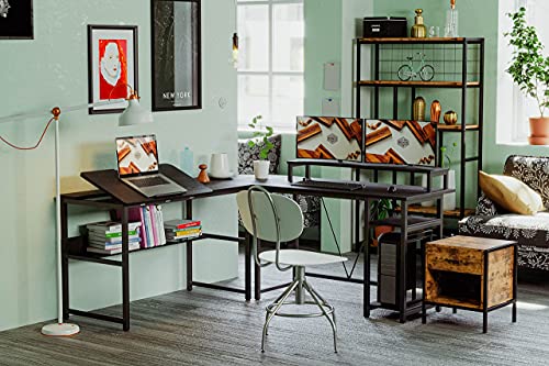 Ironck L Shaped Computer Desk 70.8", Corner Table With Adjustable Drafting Tablet Holder And Monitor Shelf Storage Cpu Stand For Home Office, Group Tables In Different-Sized Rooms, Black #TOP2