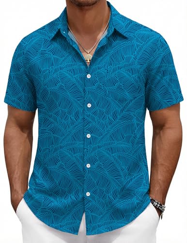 COOFANDY Mens Hawaiian Shirts Short Sleeve Mens Beach Vacation Essentials