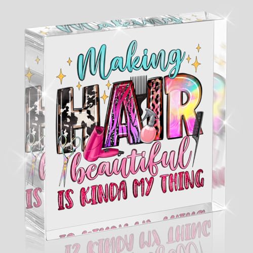 Hairdresser Gifts, Funny Hair Salon Decor, Pink Salon Decor for Hair Stylist, Birthday Cosmetology Graduation Appreciation Gifts for Hairstylist Women Acrylic Sign for Barber Shop Desk 4x4 Inch