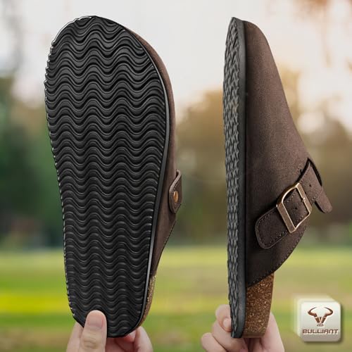Image of BULLIANT Women Clogs-Fleece-Lined Suede Mules Slippers Nurse Shoes Unisex-Memory Foam Arch Support Cork-Footbed