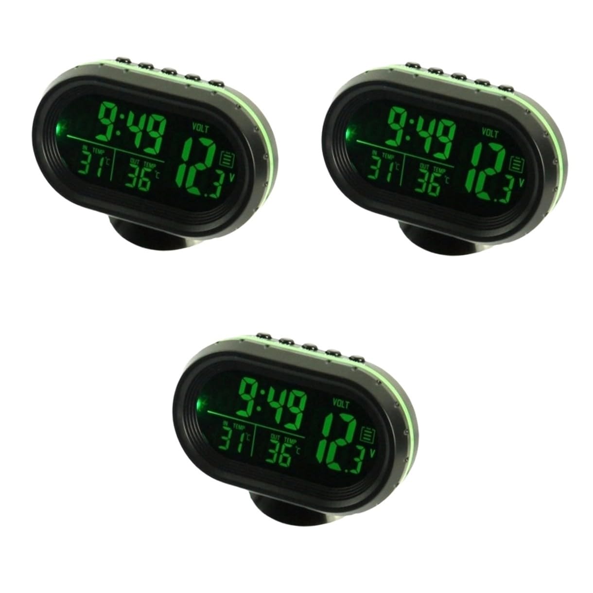 Gatuida 3piezas Reloj Digital De Salpicadero Para Coche Con Calendario y Soporte Verde Fácil Instalación Alta Definición Diseño Con Patas Retráctiles Adhesivo Incluido
