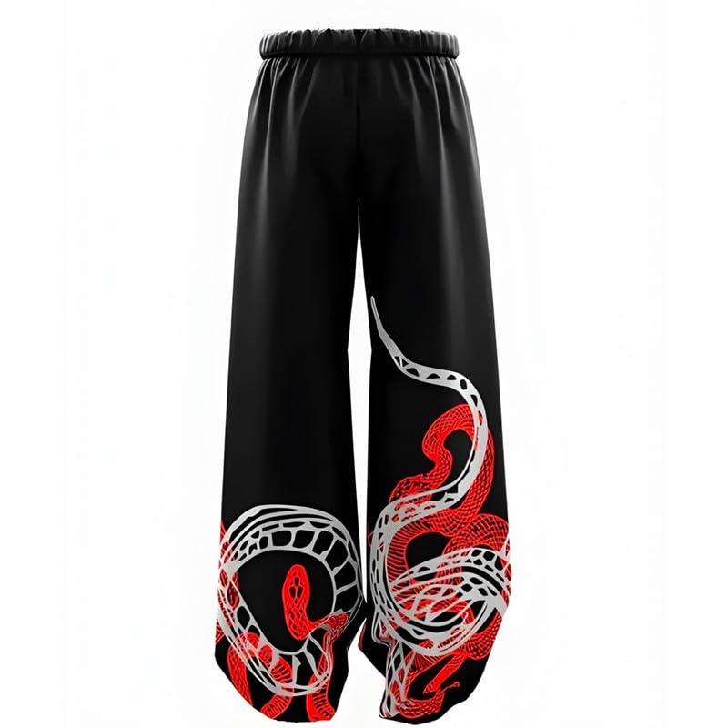 DARREN LUKE Men's Oversized Baggy Trousers with Red & White Dragon Print | Leg Streetwear Pants | Elastic Waist | Relaxed Fit Casual Hip Hop Fashion Bottom Wear Black-picture-10