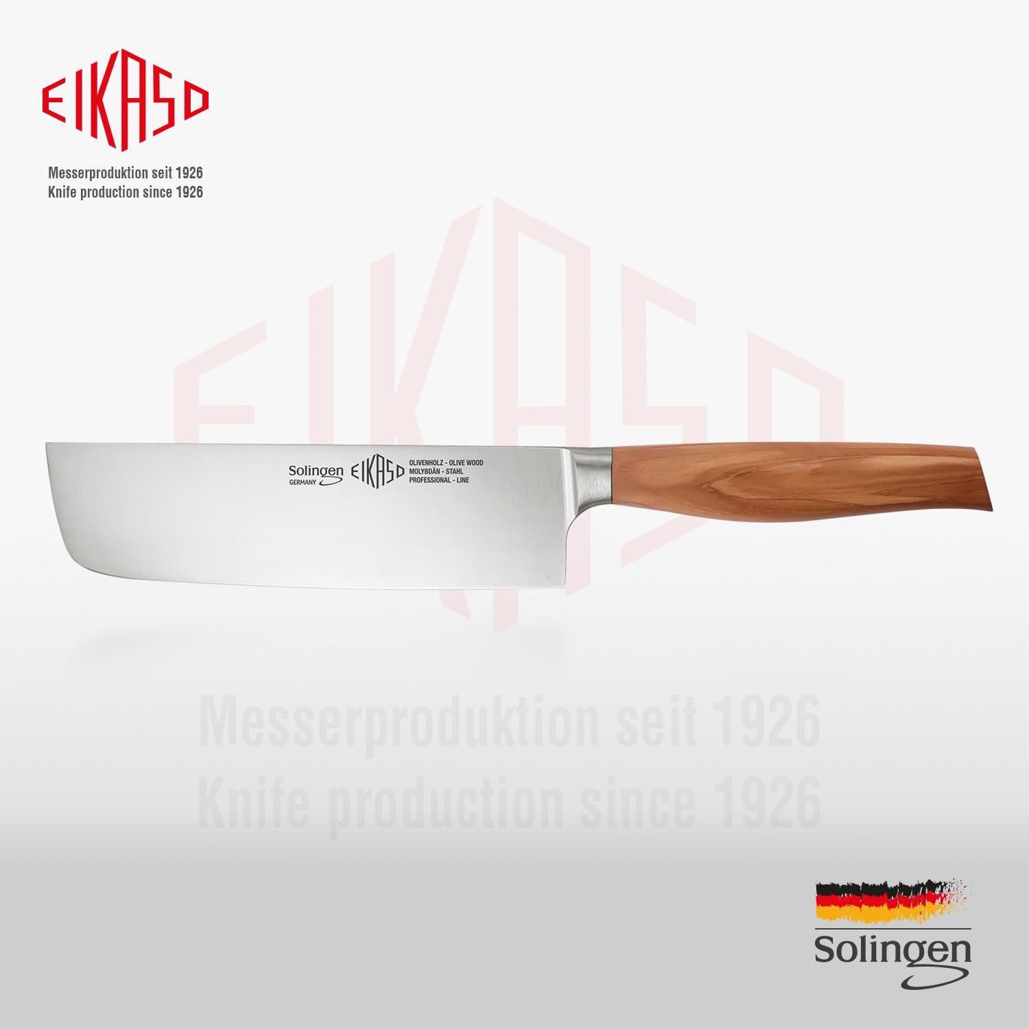 EIKASO Solingen Germany Nakiri Messer 16cm - Geschmiedetes Küchenmesser mit rostfreien Molybdänstahl 1,4116 Japanisches Gemüsemesser geschmiedet mit Olivenholz Griff - Ideal für Gemüse, Kräuter, Salat