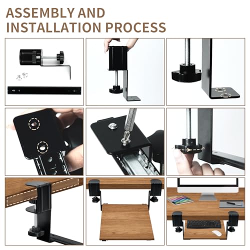 xiruiubao Bandeja Teclado Bajo Mesa, Soporte Teclado Ordenador Bajo Mesa con Abrazadera C, Extensible Bandeja Teclado Silenciosa para la Oficina, 235mm X 140mm (Negro) - imagen 8