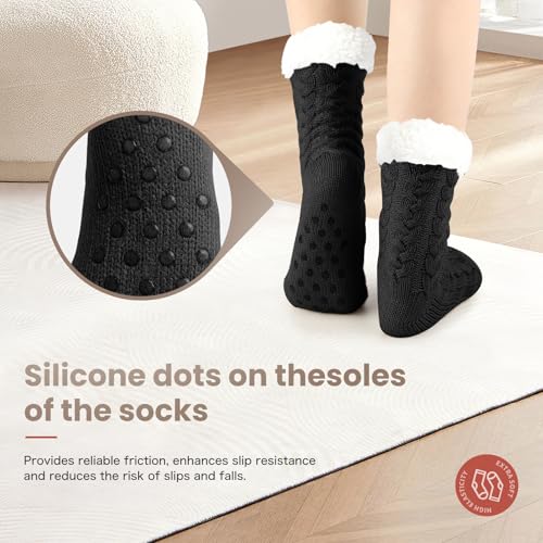 Women's Fuzzy Warm Slipper Socks with Grips Cozy Fluffy House Socks Indoor Winter Non Slip3