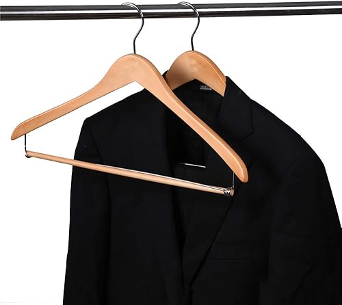 Miniatura 10 de Quality Hangers Paquete de 100 perchas de madera hermosas y resistentes con barra de bloqueo, madera natural brillante (100)