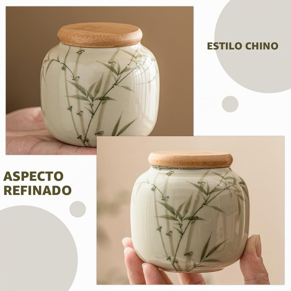 Alipis Juego De 2 Tarros De Cerámica Herméticos Para Té Con Sello Antihumedad Contenedor De Té Suelto Diseño Tradicional Chino Compacto 3.22X3.14X1.88 Pulgadas