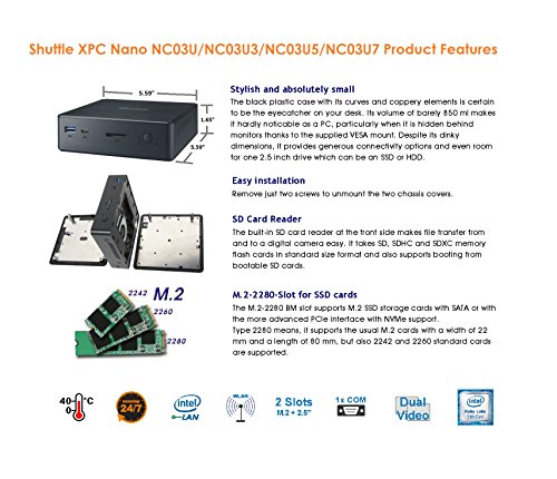 Shuttle XPC Nano NC03U Intel Kabylake-U Celeron 3865U Mini Barebone PC, Support 4K HD Video, Dual-channel DDR4 Max 32GB