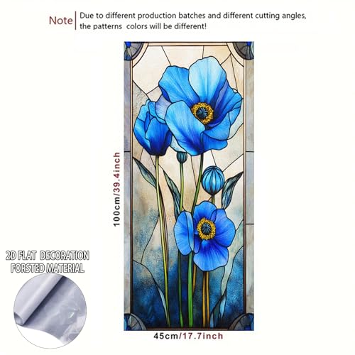Image of Nuxovilar Gothic Rainbow Blue Flowers Window Film 17.5x39.3 in PVC
