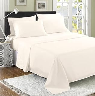 Bettlaken aus 100 % ägyptischer Baumwolle, Fadenzahl 200, ultraweiches langstapeliges Bettlaken, luxuriöse Hotelqualität, schrumpft und lichtbeständig, pflegeleicht, Kingsize, cremefarben