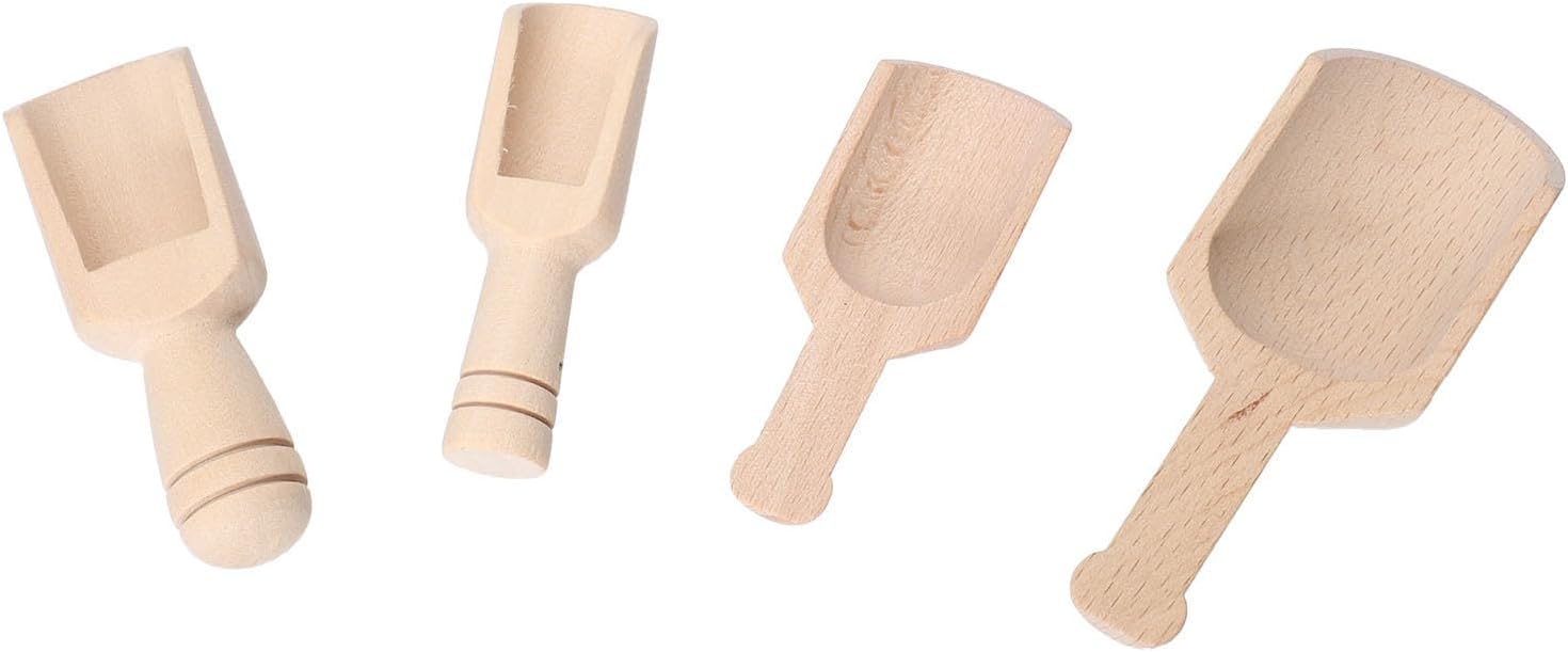 LABRIMP Mini Wooden Spoons Lightweight round Small Wood Scoops 4pcs for Scooping Bath Salt and Powder Simple and Practical Design for Household Use