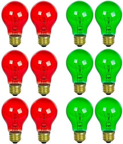 Sunlite 41288-SU Decorative Holiday Bulbs, Christmas Lighting, Incandescent A19, 25 Watt, 12 Pack, Red and Green, 12 Count
