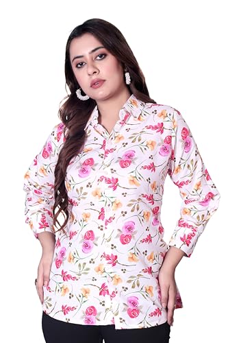 Image of Women's Casual Floral Printed Shirt | Button-Down Collar Three-Quarter Sleeve Top | Stylish Trendy Printed Shirt for Women | Relaxed Fit Cotton Shirts | Western Style Tops