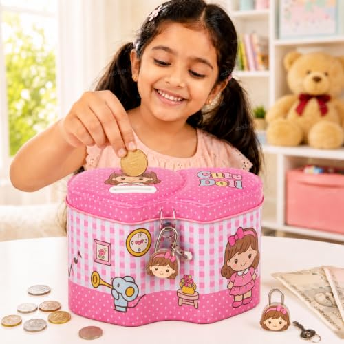 Image of Zest 4 Toyz Money Bank for Kids Metal Piggy Bank with Lock N Key Money Saving Box Gullak Money Box Coin Bank Kids Cash Box Return Gifts (Random Design)