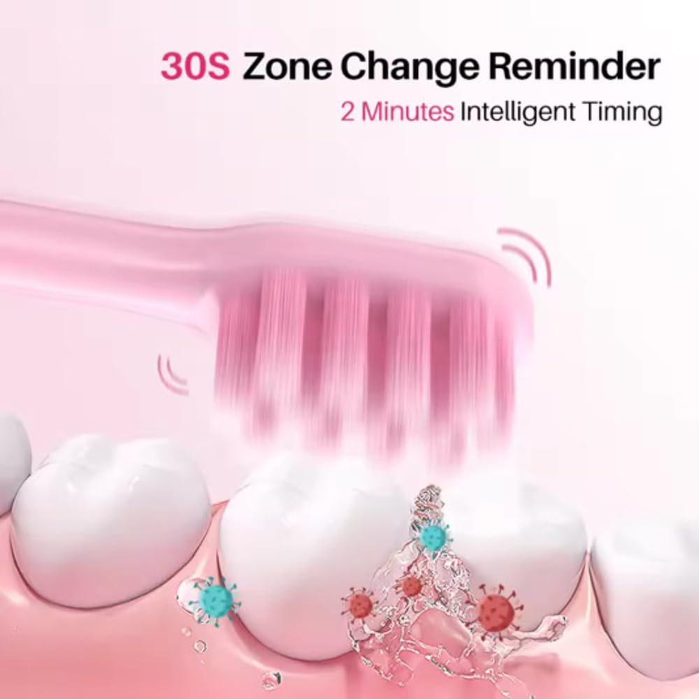 Sonic Cepillo de dientes eléctrico | Cepillo de dientes eléctrico | 43.000 pulsos | Aprobado por dentistas | Batería de 60 días | Carga USB-C | 5 modos | 3 opciones de color (rosa, talla