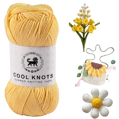 Image of NESTNHAVEN Polyester Blend Cool Knots, Hand Knitting Yarn (100G) - Luxury Yarn For Crochet, Amigurumi, Embroidery, Toys, Garments, Flowers And Hobby Projects (Yellow)